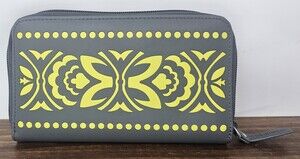 Vera Bradley Laser Cut Wallet Moonless Night Faux Leather Gray Yellow Zip Around